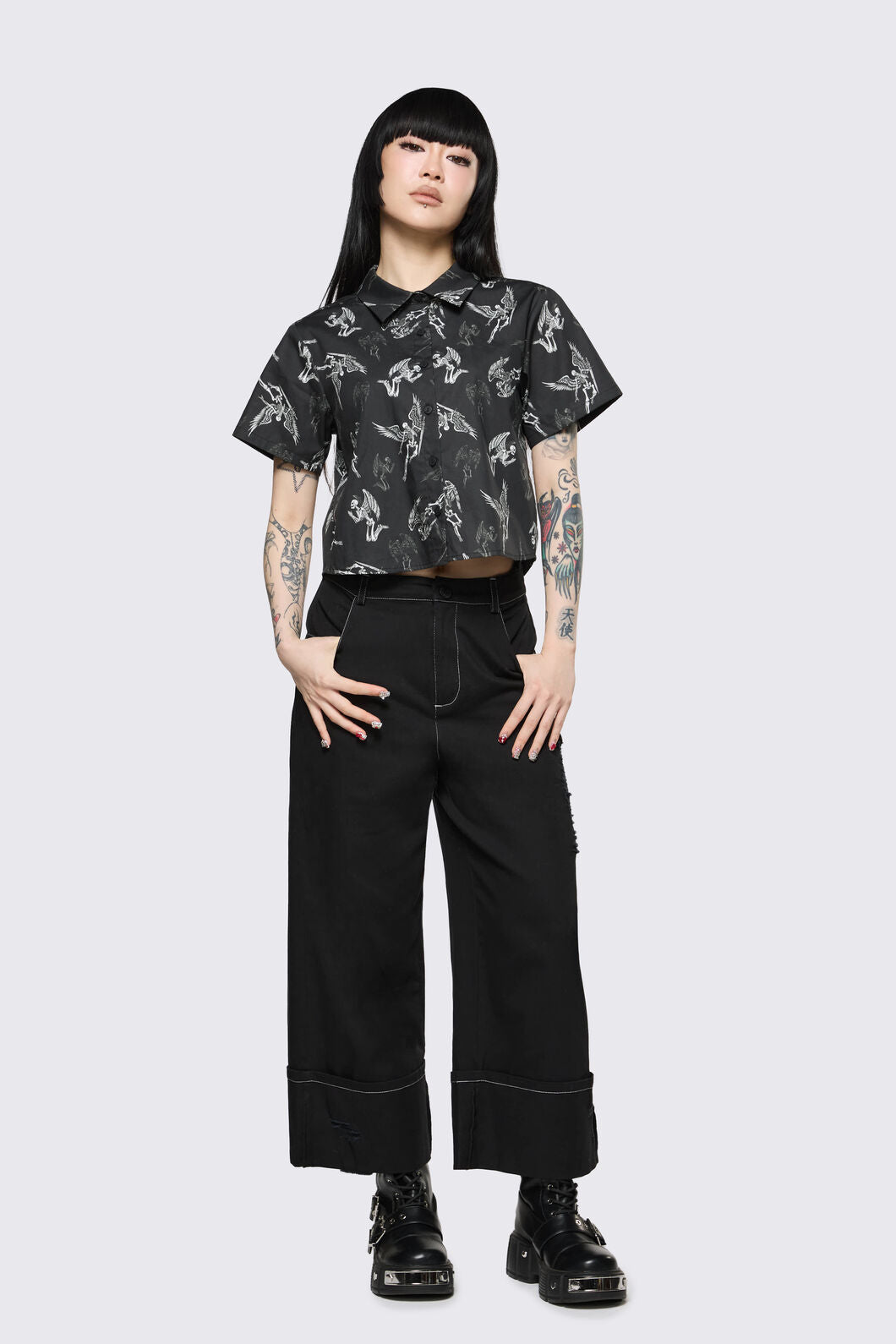 Dangerfield NZ - Archangel Print Goth Blouse - black-white