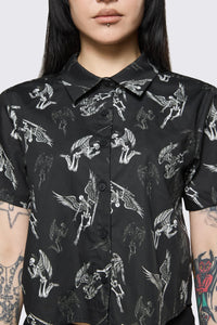 Dangerfield NZ - Archangel Print Goth Blouse - black-white