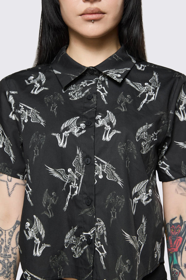 Dangerfield NZ - Archangel Print Goth Blouse - black-white