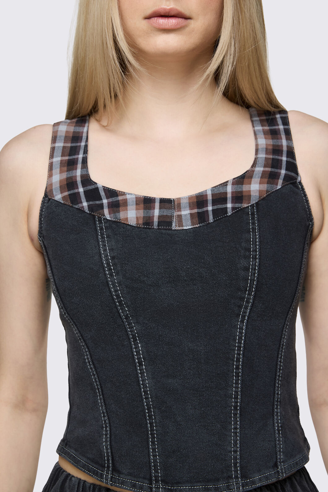 Dangerfield NZ - Archangel Tartan Denim Top - grey