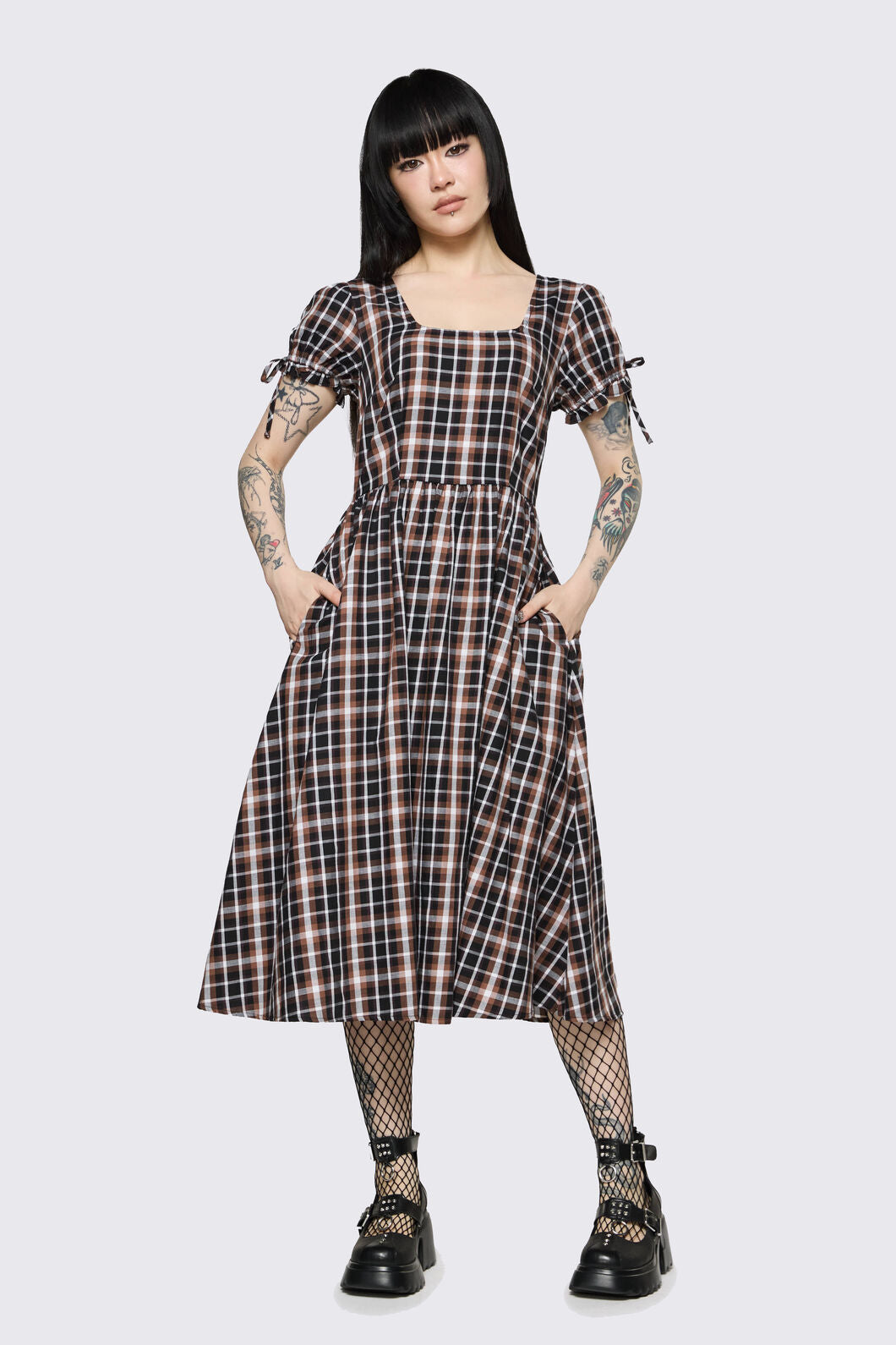 Dangerfield NZ - Archangel Tartan Midi Dress - brown