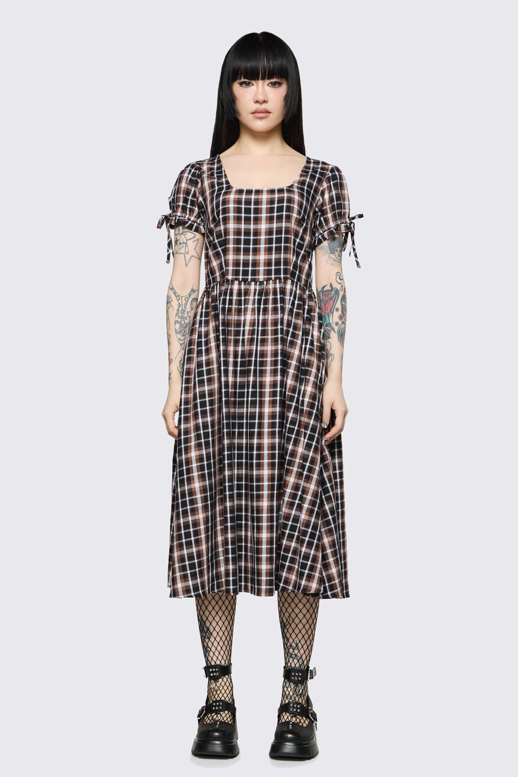 Dangerfield NZ - Archangel Tartan Midi Dress - brown