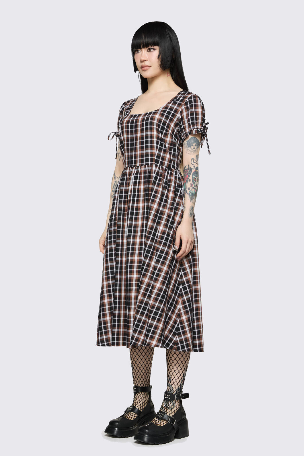 Dangerfield NZ - Archangel Tartan Midi Dress - brown