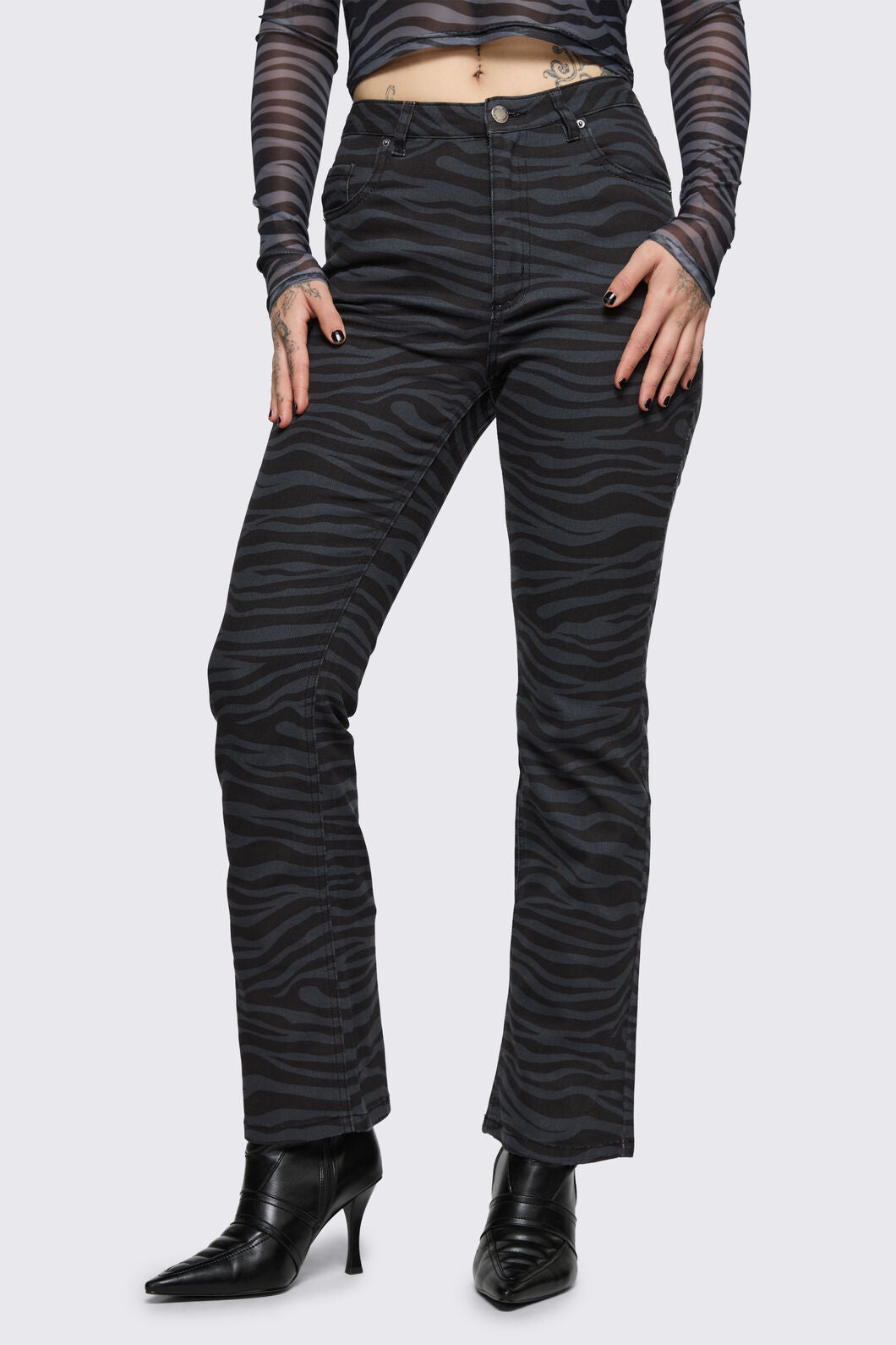 Dangerfield NZ - Untamed Stripe Flare Jean - grey