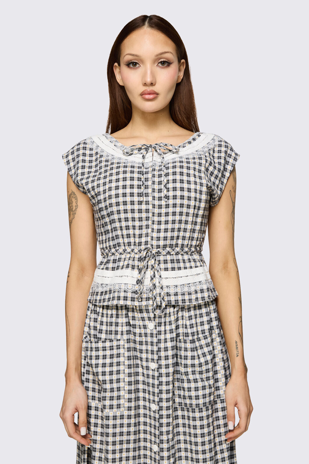 Dangerfield NZ - Darling Gingham Top - black-white