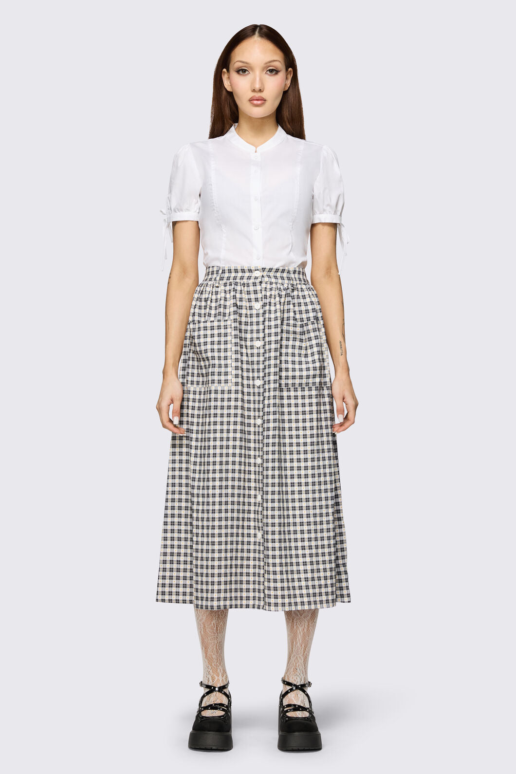 Dangerfield NZ - Darling Gingham Midi Skirt - black-white