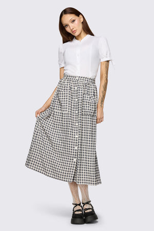 Dangerfield NZ - Darling Gingham Midi Skirt - black-white