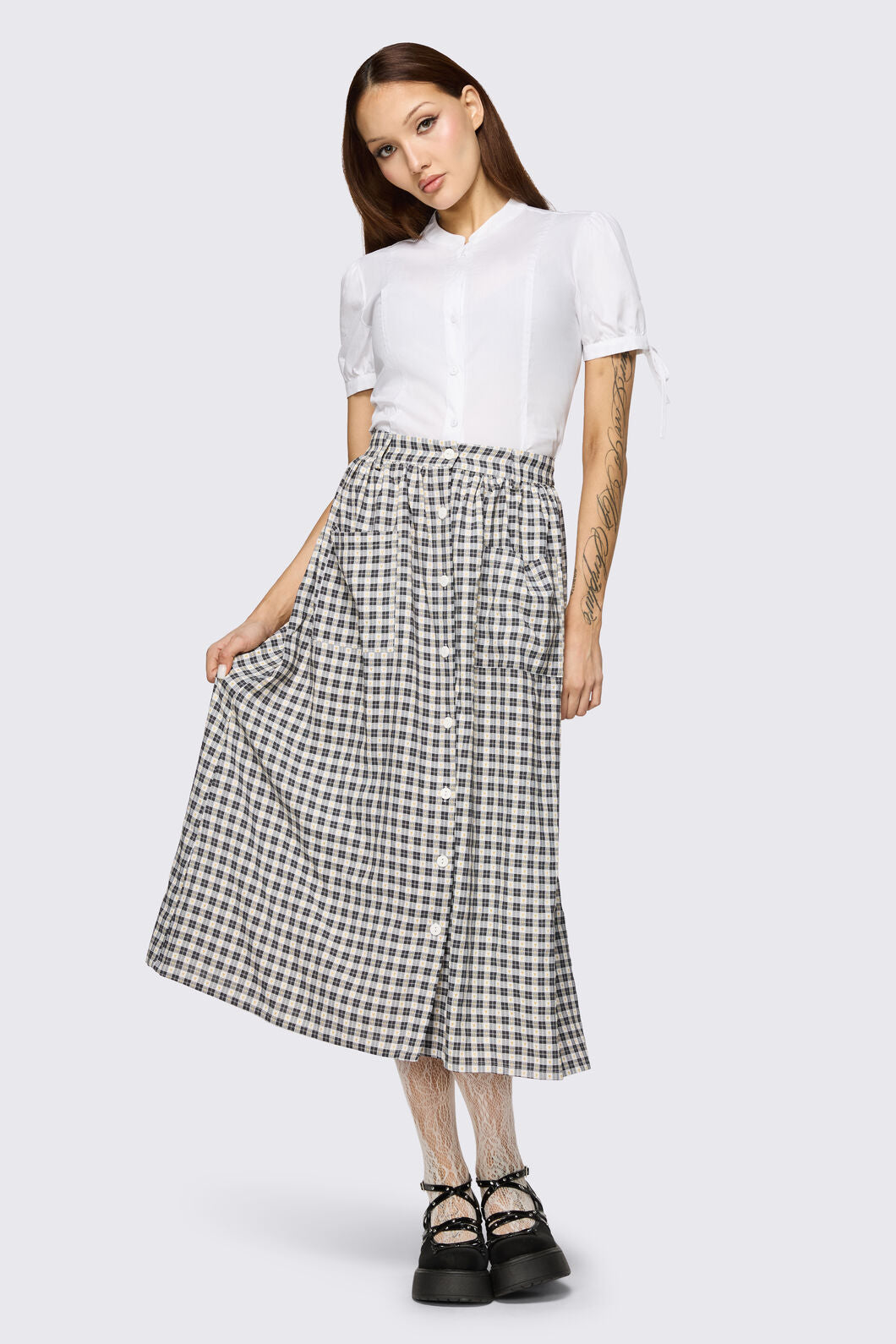 Dangerfield NZ - Darling Gingham Midi Skirt - black-white