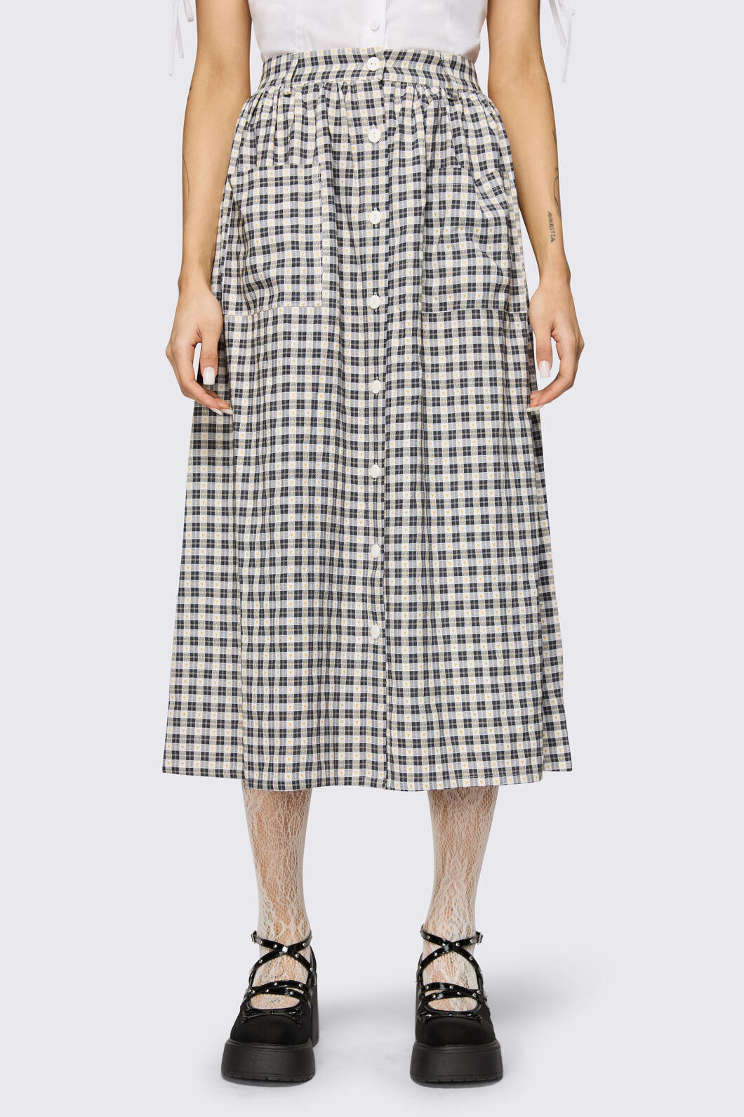 Dangerfield NZ - Darling Gingham Midi Skirt - black-white