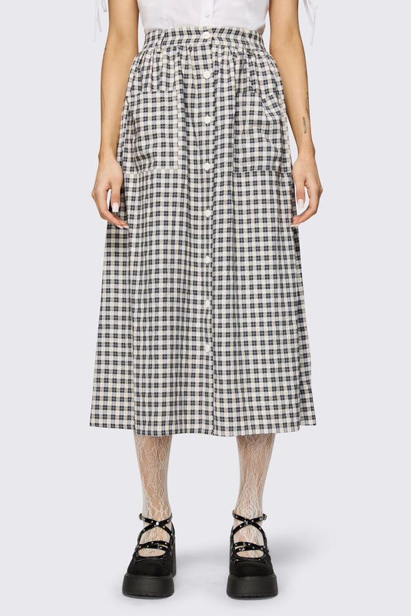 Dangerfield NZ - Darling Gingham Midi Skirt - black-white
