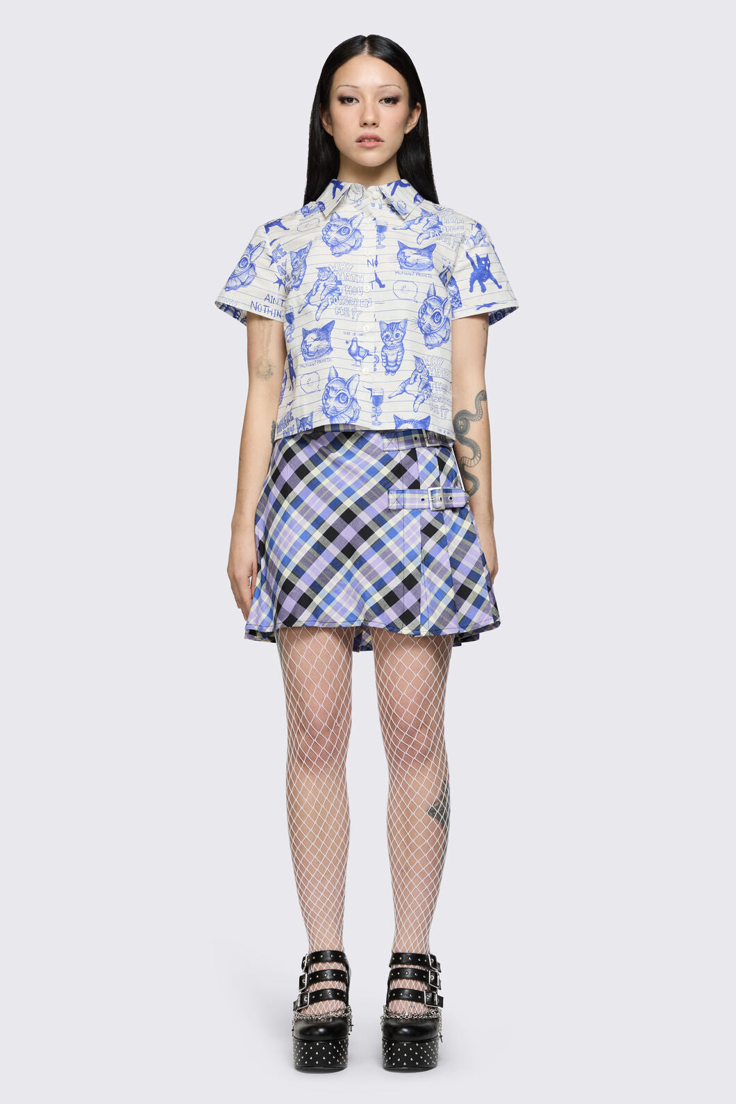 Dangerfield NZ - Sketchy Short Sleeve Blouse - white-purple