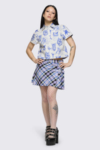Dangerfield NZ - Sketchy Short Sleeve Blouse - white-purple