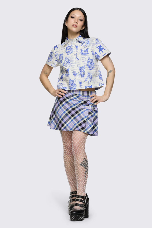 Dangerfield NZ - Sketchy Short Sleeve Blouse - white-purple