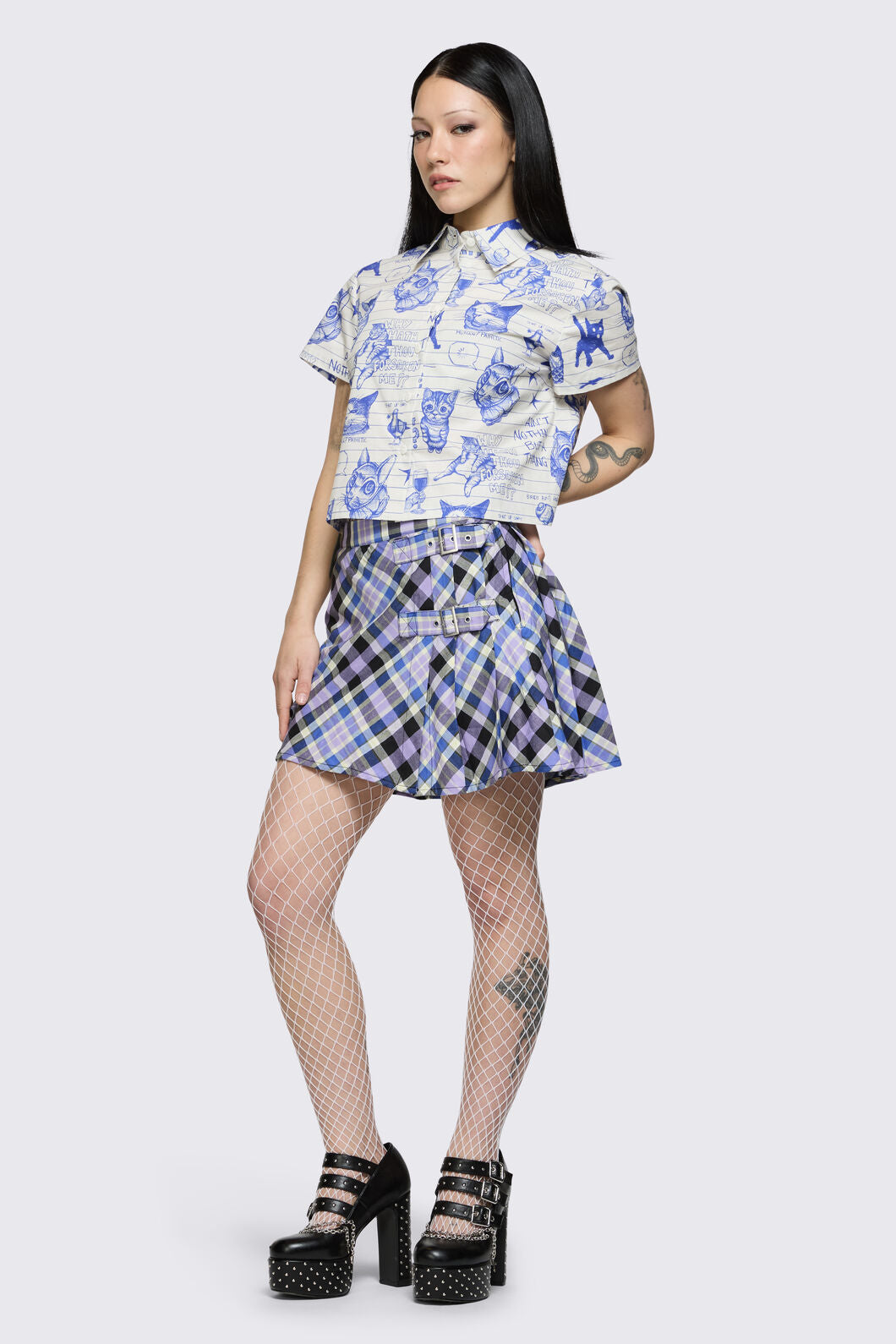 Dangerfield NZ - Sketchy Short Sleeve Blouse - white-purple