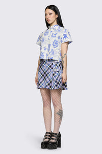Dangerfield NZ - Sketchy Short Sleeve Blouse - white-purple