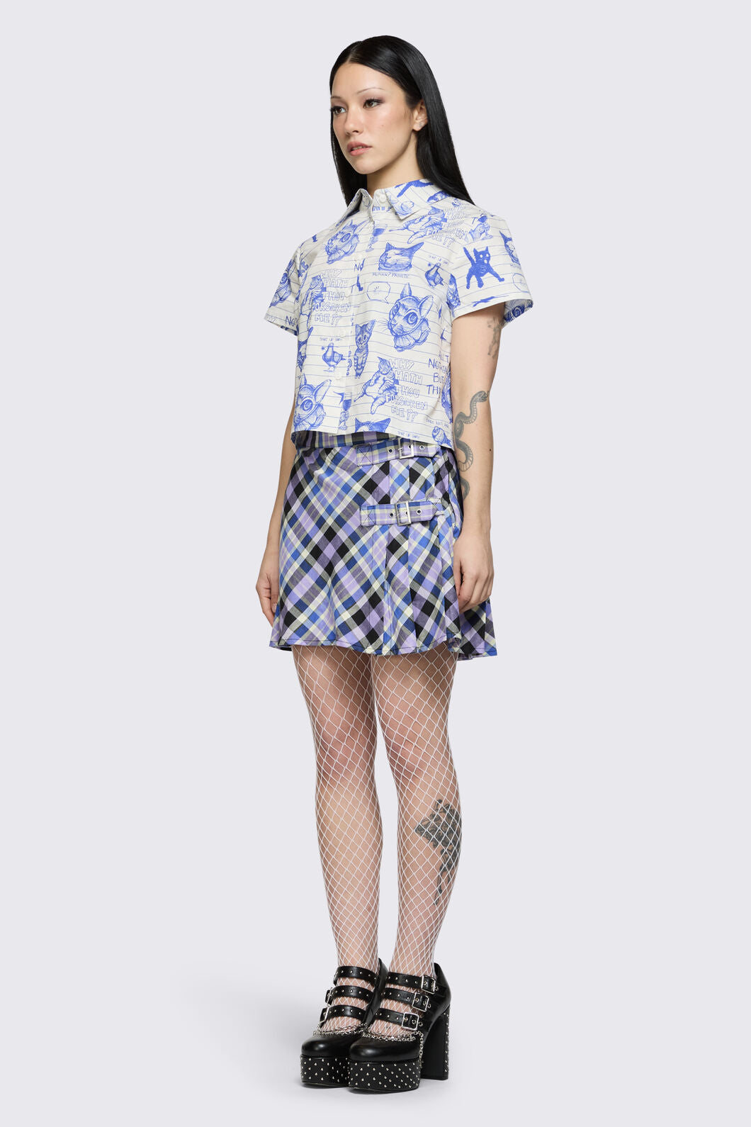 Dangerfield NZ - Sketchy Short Sleeve Blouse - white-purple