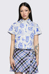 Dangerfield NZ - Sketchy Short Sleeve Blouse - white-purple