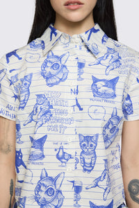 Dangerfield NZ - Sketchy Short Sleeve Blouse - white-purple