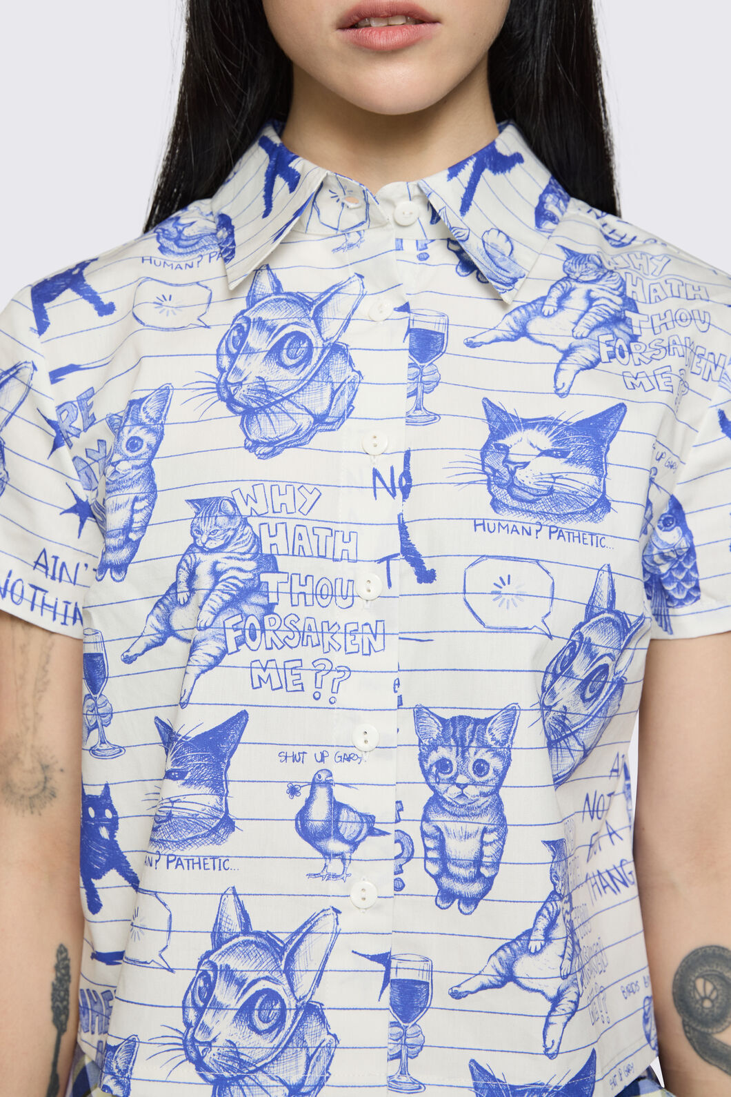 Dangerfield NZ - Sketchy Short Sleeve Blouse - white-purple
