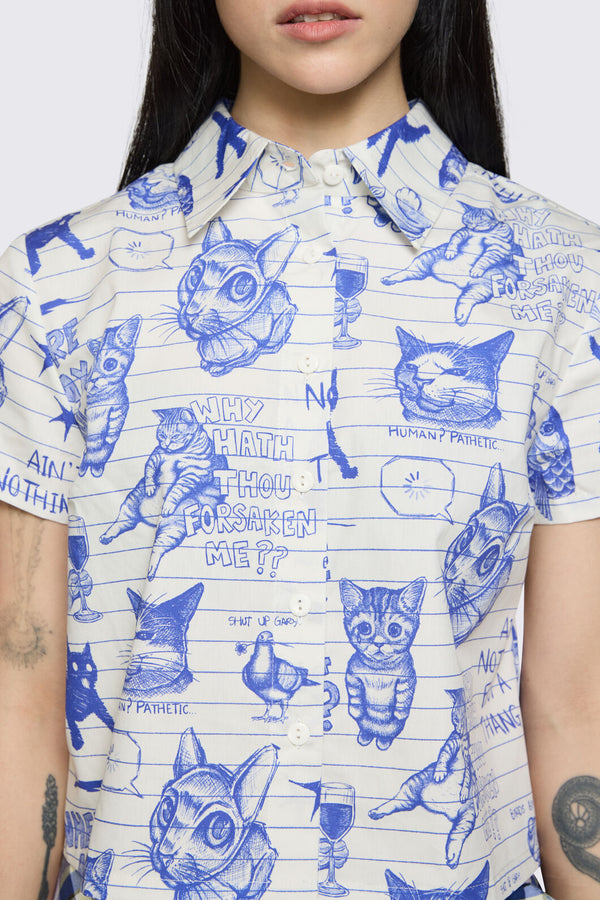 Dangerfield NZ - Sketchy Short Sleeve Blouse - white-purple