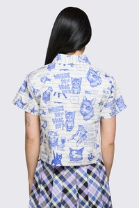 Dangerfield NZ - Sketchy Short Sleeve Blouse - white-purple