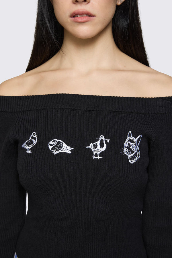 Dangerfield NZ - Sketchy Off The Shoulder Knit - black