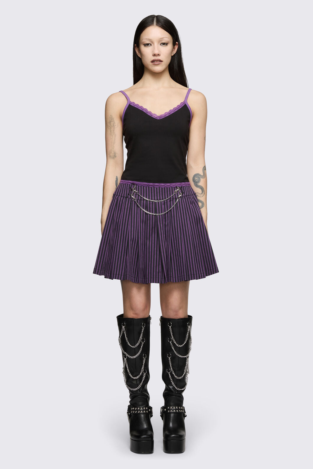 Dangerfield NZ - Spectre Pinstripe Skirt - purple
