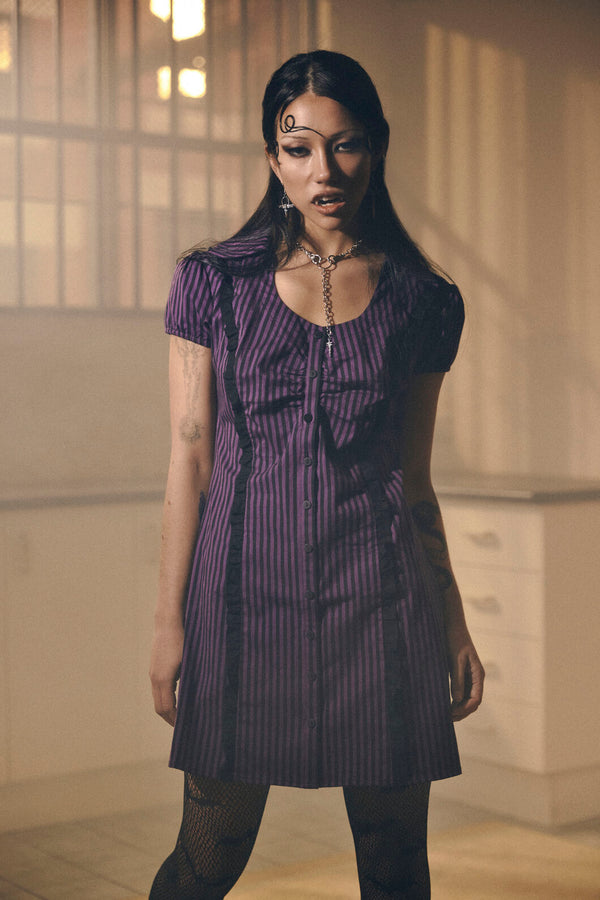 Dangerfield NZ - Spectre Pinstripe Dress - purple