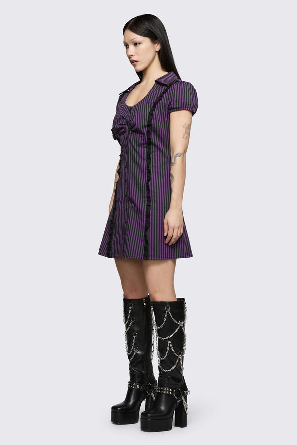 Dangerfield NZ - Spectre Pinstripe Dress - purple