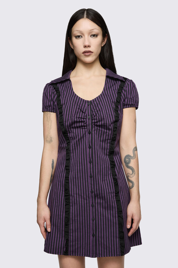 Dangerfield NZ - Spectre Pinstripe Dress - purple