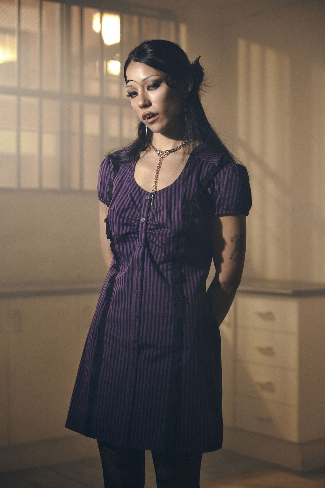 Dangerfield NZ - Spectre Pinstripe Dress - purple