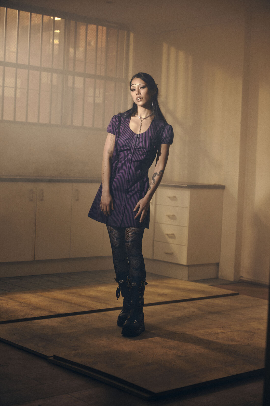 Dangerfield NZ - Spectre Pinstripe Dress - purple