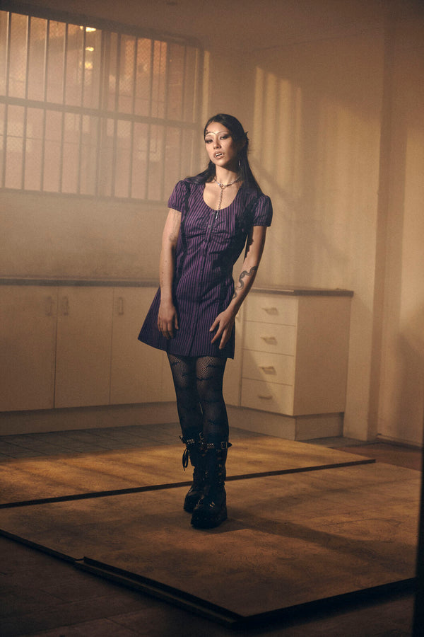 Dangerfield NZ - Spectre Pinstripe Dress - purple