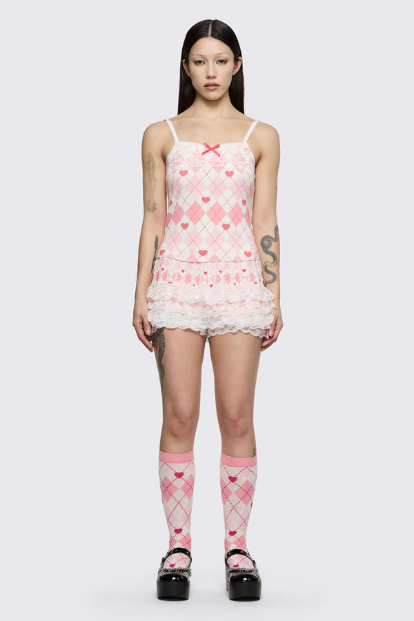 Dangerfield NZ - Broken Rollercoaster Lacey Tank - pink-cream