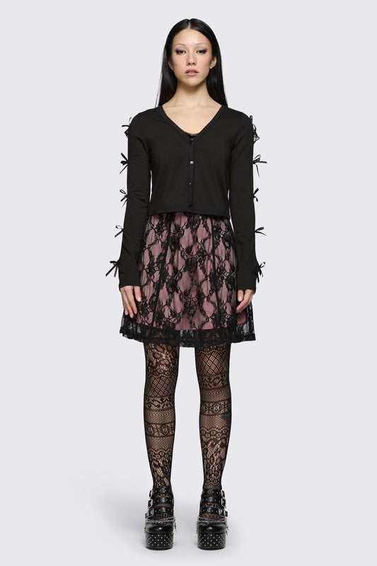 Dangerfield NZ - Round & Round Tie Sleeve Cardi - black