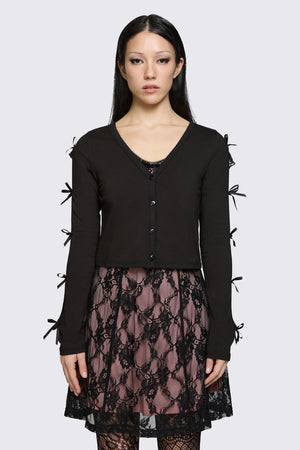 Dangerfield NZ - Round & Round Tie Sleeve Cardi - black