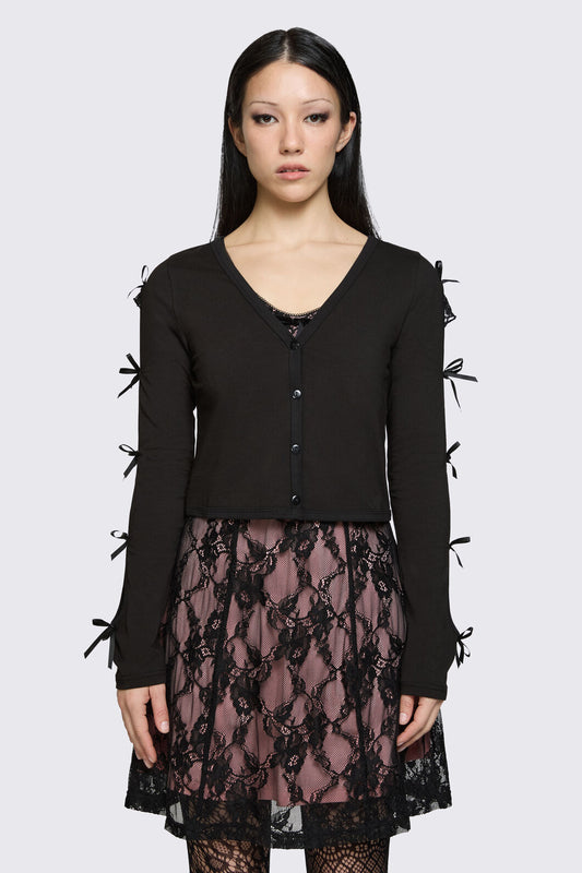 Dangerfield NZ - Round & Round Tie Sleeve Cardi - black