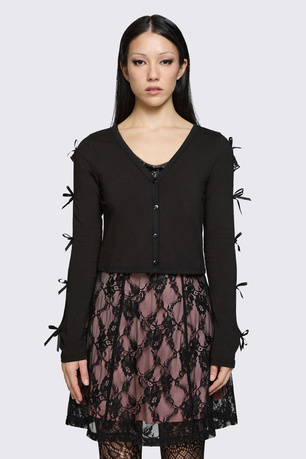 Dangerfield NZ - Round & Round Tie Sleeve Cardi - black