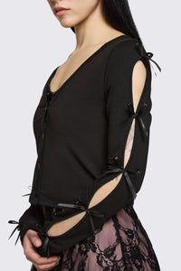 Dangerfield NZ - Round & Round Tie Sleeve Cardi - black