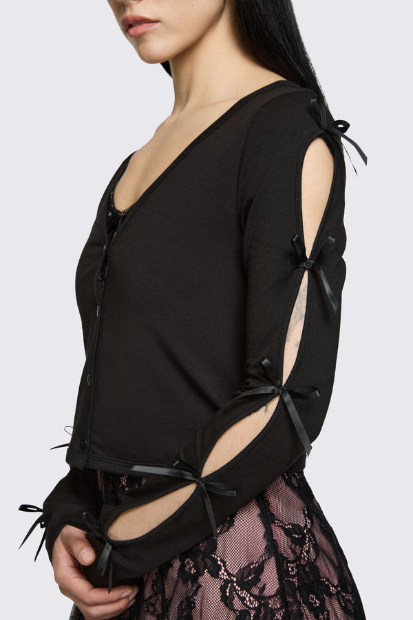 Dangerfield NZ - Round & Round Tie Sleeve Cardi - black