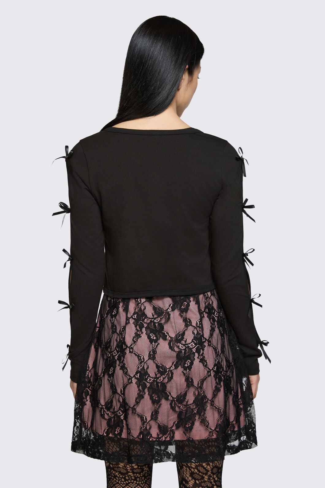Dangerfield NZ - Round & Round Tie Sleeve Cardi - black