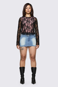 Dangerfield NZ - Broken Rollercoaster Lace Top - black-pink