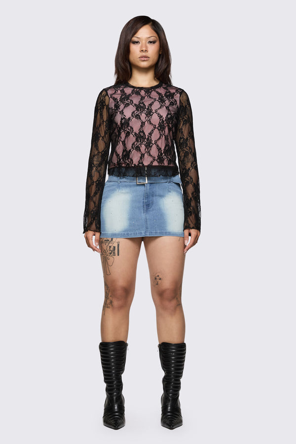 Dangerfield NZ - Broken Rollercoaster Lace Top - black-pink
