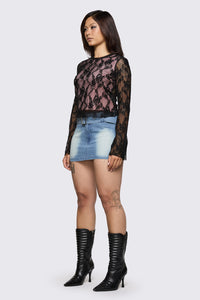 Dangerfield NZ - Broken Rollercoaster Lace Top - black-pink