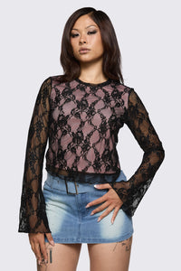 Dangerfield NZ - Broken Rollercoaster Lace Top - black-pink