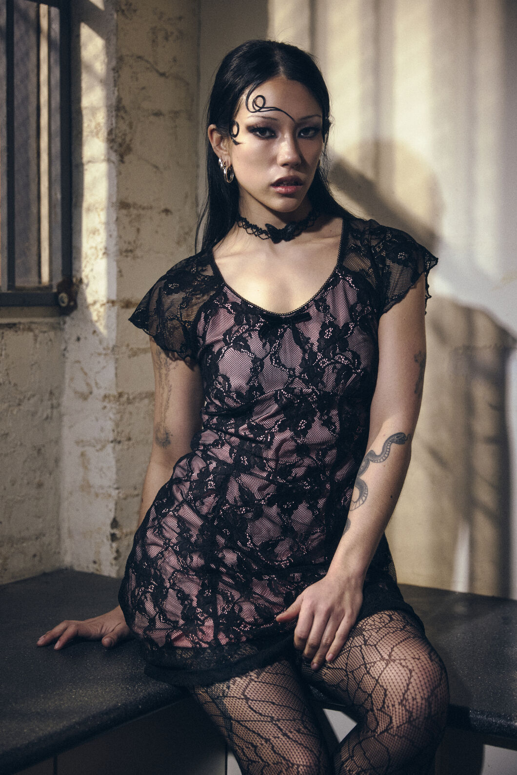 Dangerfield NZ - Broken Rollercoaster Lace Babydoll Dress - black-pink