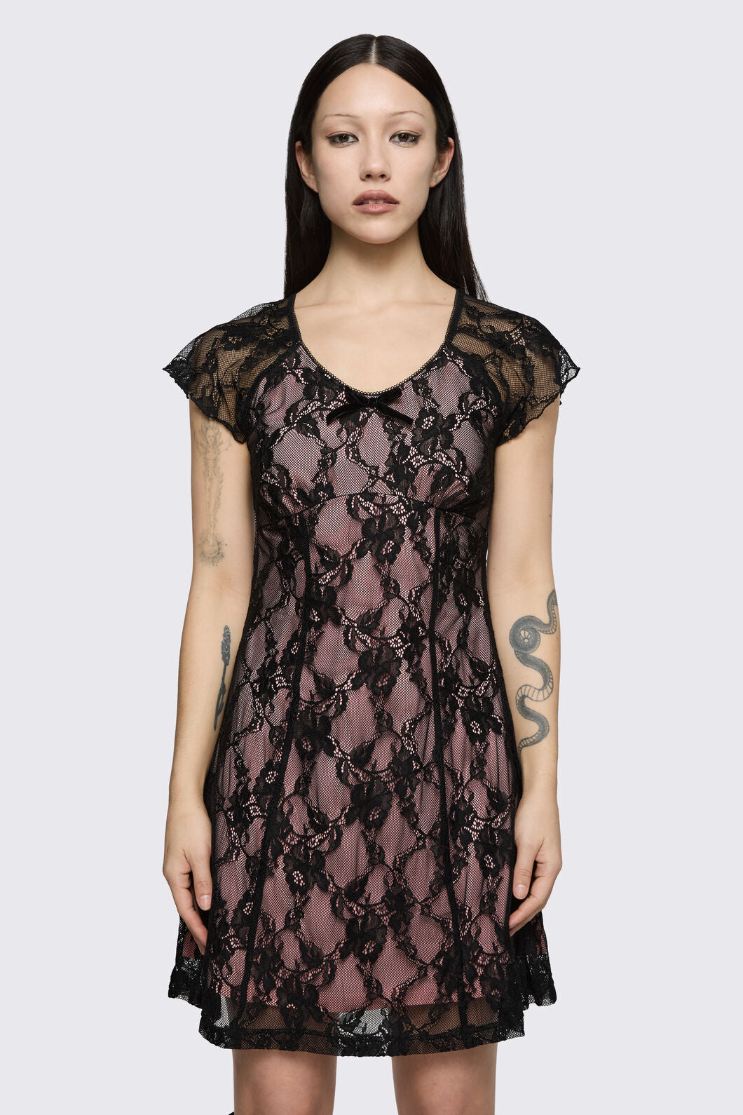 Dangerfield NZ - Broken Rollercoaster Lace Babydoll Dress - black-pink