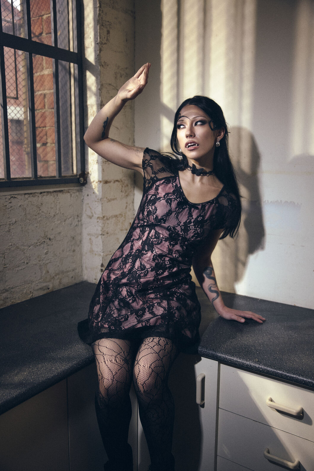 Dangerfield NZ - Broken Rollercoaster Lace Babydoll Dress - black-pink