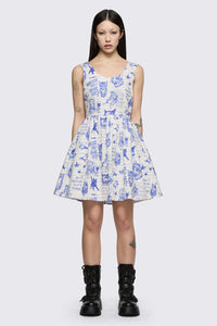 Dangerfield NZ - Sketchy Cat Dress - white-purple