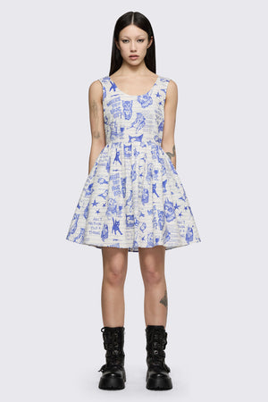 Dangerfield NZ - Sketchy Cat Dress - white-purple